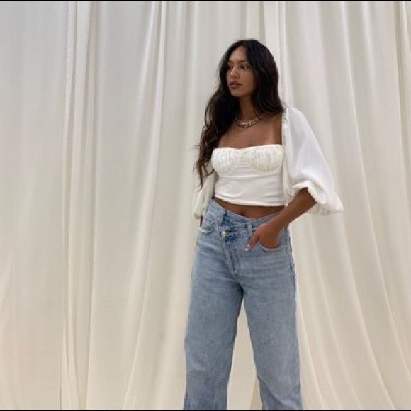 White Puff Sleeve Ruched Crop Top - Picture 12 of 12